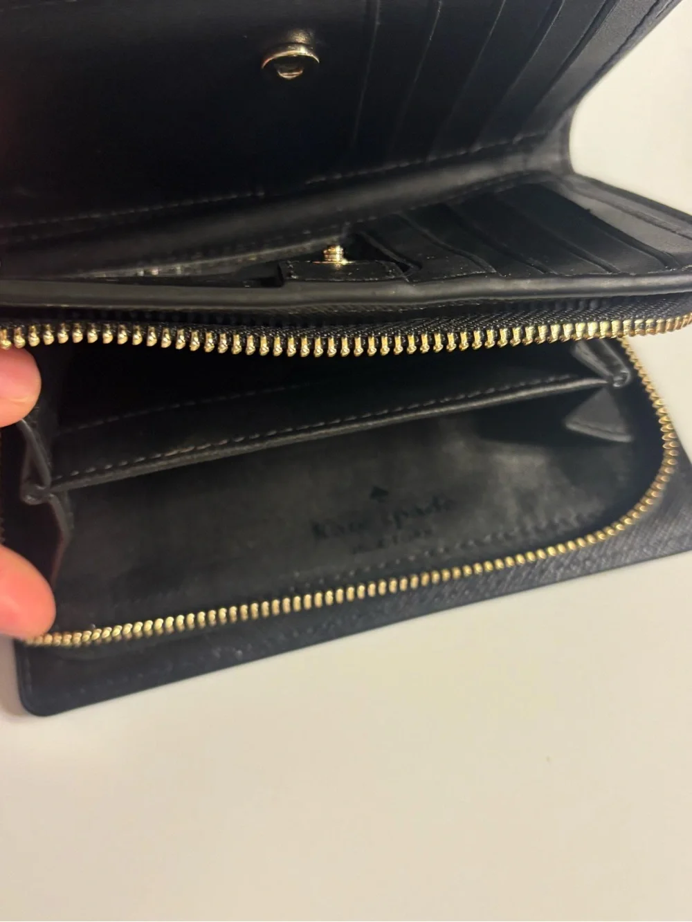 kate spade New York Black Saffiano Zip Wallet with Gold Logo